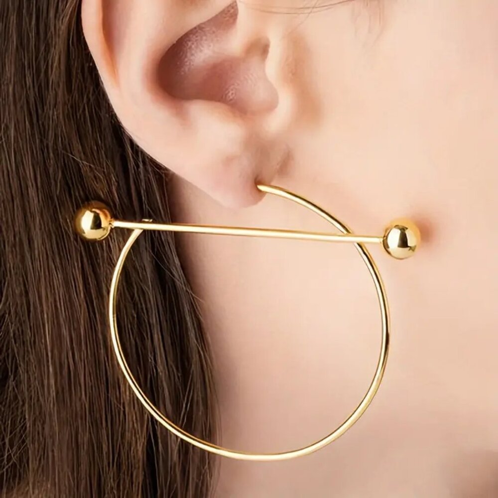 1 Pair Barbell Large Circle Hoop Earrings Minimalist Iron Hoop